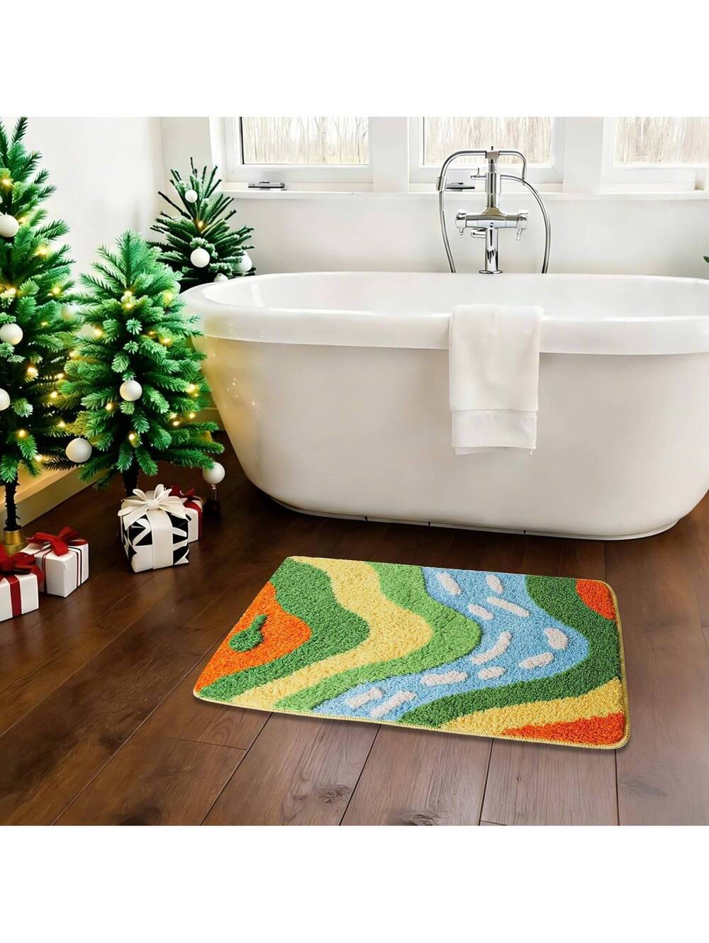 XYHORIZONA Tufted Lake Path Bath Mat, Orange, 44 x 24, bath mat, Beach decor